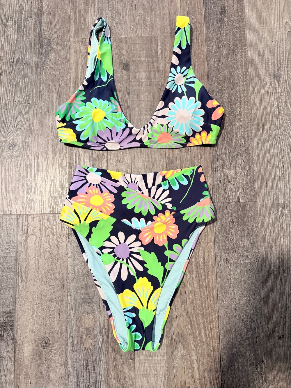 aerie Pastel Floral Bikini Top in Mint and Multicolor